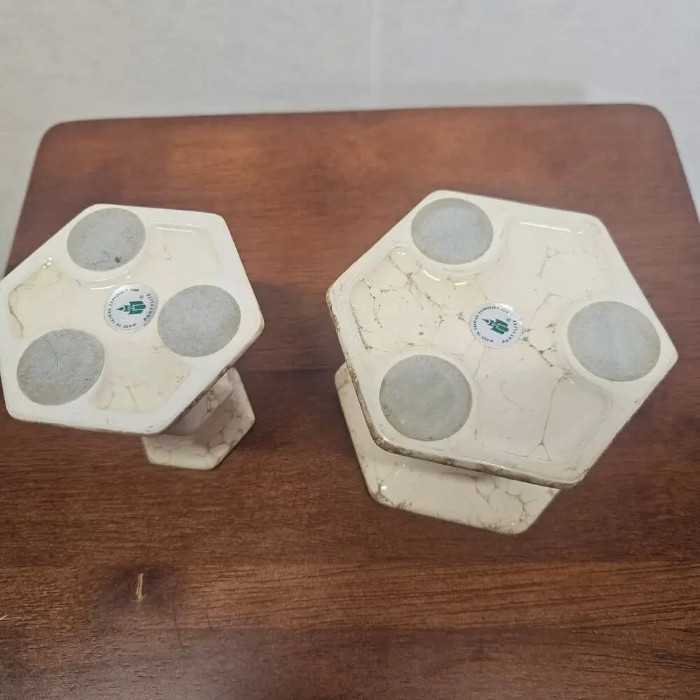 Vintage 90s PartyLite Ivory Crackle Pillar Candle Holder Set of 2 - Cream - Picture 3 of 7